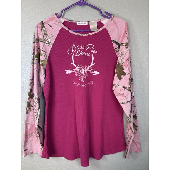 Bass Pro Shop Tops - Bass‎ Pro Shops Womens Waffle Knit Long Sleeve Conceal Pink Camo Long Slv XL
